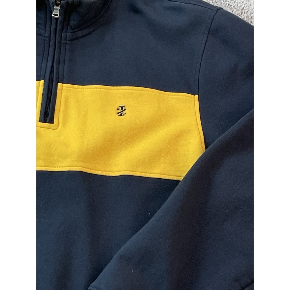 IZOD Sweater Rugby Sweatshirt Men's XL Blue Yellow Long Sleeve 1/4 Zip Preppy - Picture 2 of 8